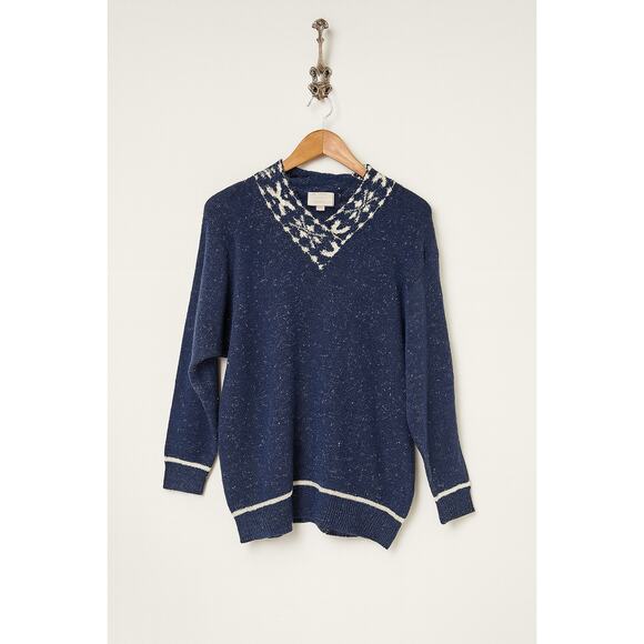 Justine Todd · 3X · V-Neck Blue Tweed Wool Blend Sweater · Classic Casual Cozy - Picture 9 of 9